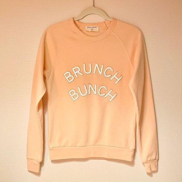 “Brunch Bunch” Bow & Drape Sweatshirt, Peachy Blush, Sequin Letters, Sma… - Picture 1 of 10